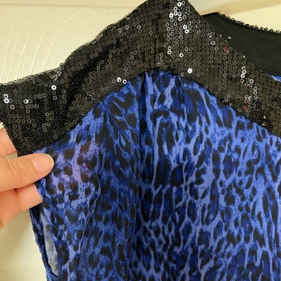 Charlotte Russe Cap Sleeve Sequined Leopard Top Blue Small - Picture 3 of 7